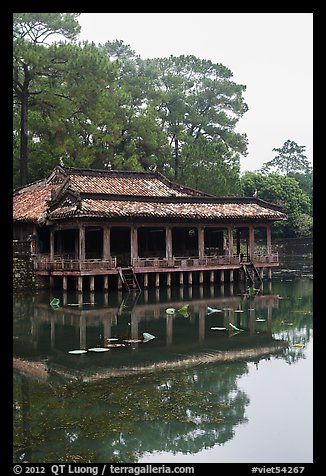 Pavilion on stilts and Luu Khiem Lake, Tu Duc Mausoleum. Hue, Vietnam (color)