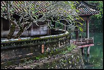 Luu Khiem Lake edge with stone fence and pavilion, Tu Duc Tomb. Hue, Vietnam ( color)