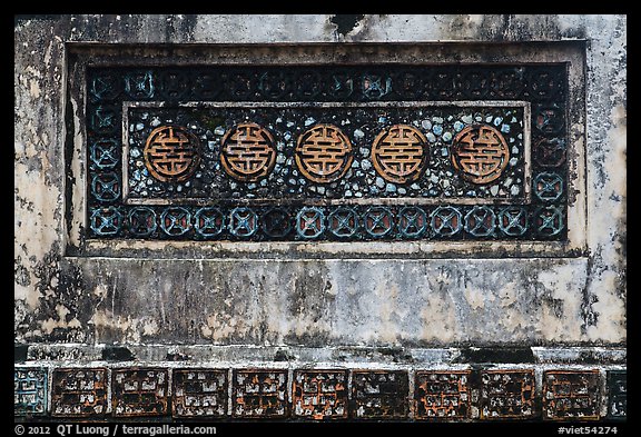 Row of Longevity chinese characters, Tu Duc Tomb. Hue, Vietnam (color)