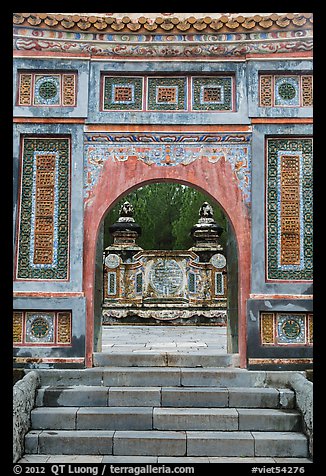 Emperor Tu Duc tomb seen through gate, Tu Duc Tomb. Hue, Vietnam