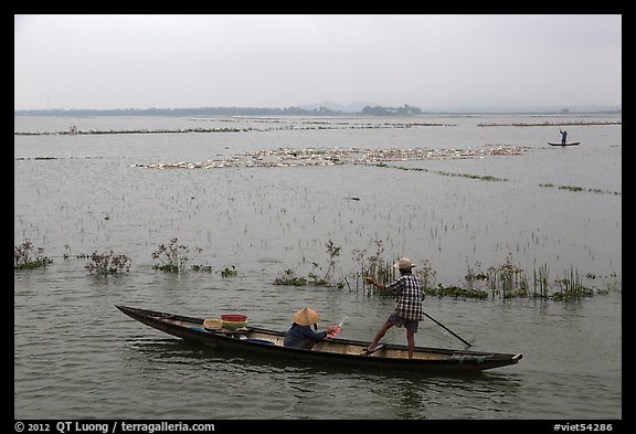 Villagers on flooded fields. Hue, Vietnam