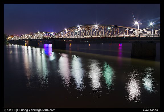 Trang Tien Bridge by night. Hue, Vietnam (color)