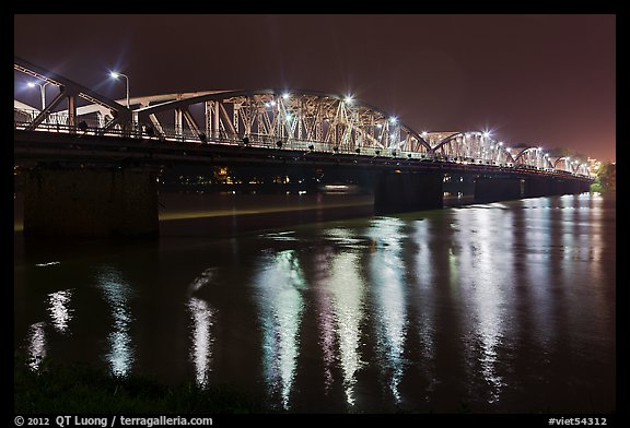 Eiffel-designed Trang Tien Bridge at night. Hue, Vietnam (color)