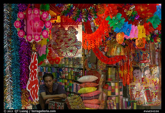 Store selling traditional party decorations, old quarter. Hanoi, Vietnam (color)