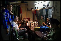 Artists backstage before water puppet performance, Thang Long Theatre. Hanoi, Vietnam ( color)