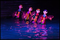 Water puppets (4 characters with fans), Thang Long Theatre. Hanoi, Vietnam (color)