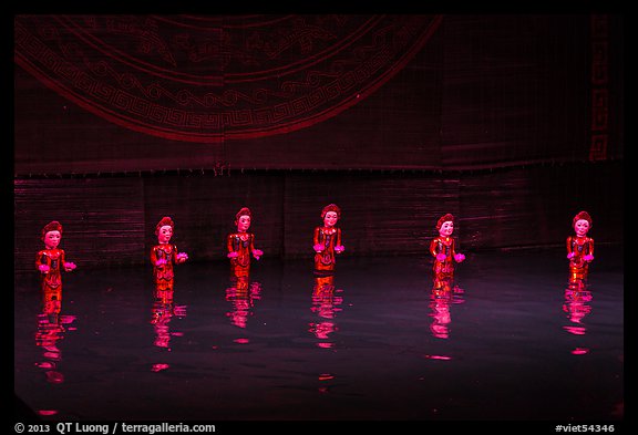 Water puppets (6 characters with lotus), Thang Long Theatre. Hanoi, Vietnam