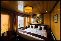 Indochina Sails stateroom and view. Halong Bay, Vietnam ( color)
