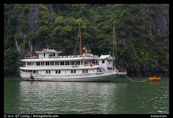 Tour boat painted white. Halong Bay, Vietnam (color)