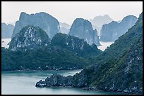 Monolithic karstic islands from above. Halong Bay, Vietnam ( color)