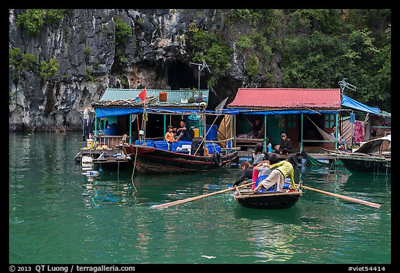 Floating houses, Vung Vieng village. Halong Bay, Vietnam (color)