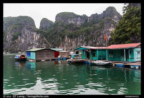 Vung Vieng village below karstic islands,. Halong Bay, Vietnam (color)