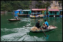 Villagers and houses, Vung Vieng fishing village. Halong Bay, Vietnam ( color)