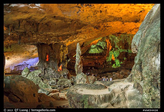 Multicolored lights, Surprise Cave. Halong Bay, Vietnam (color)