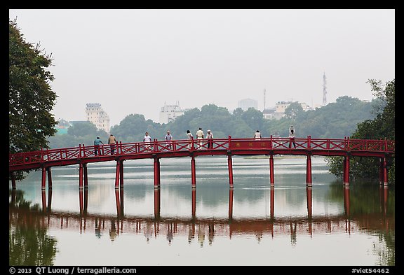 The Huc Bridge in early morning, Hoang Kiem Lake. Hanoi, Vietnam