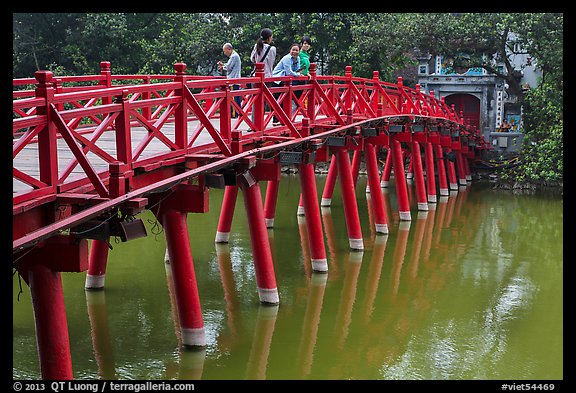 The Huc Bridge leading to Jade Island. Hanoi, Vietnam (color)