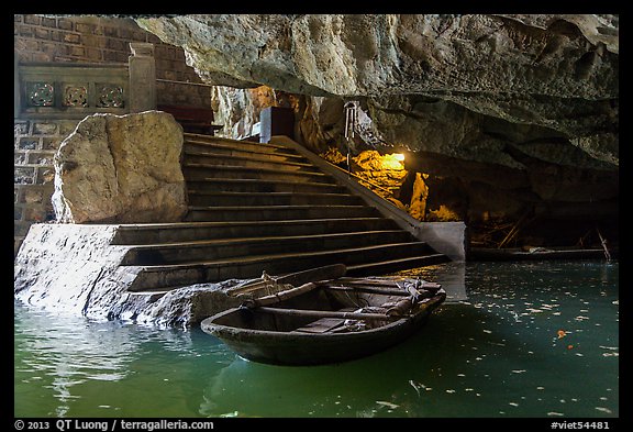 Stairs and wharf inside cave, Trang An. Ninh Binh,  Vietnam (color)