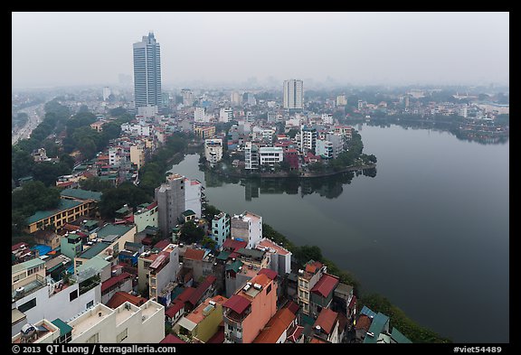 Elevated view of urban area around West Lake. Hanoi, Vietnam