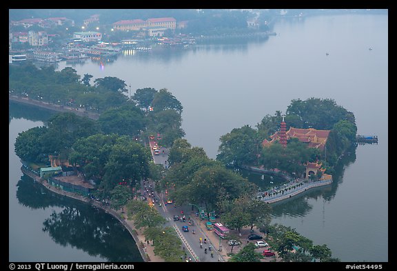 West Lake and pagoda from above. Hanoi, Vietnam (color)