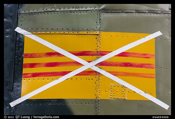 Crossed-out flag of South Vietnam. Hanoi, Vietnam