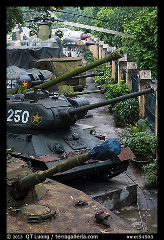 Tanks, helicopters, and warplanes, military museum. Hanoi, Vietnam (color)