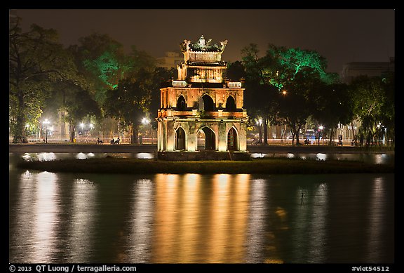 Turtle tower at night, Hoang Kiem Lake. Hanoi, Vietnam