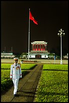 Officer walking in front of Ho Chi Minh Mausoleum. Hanoi, Vietnam (color)