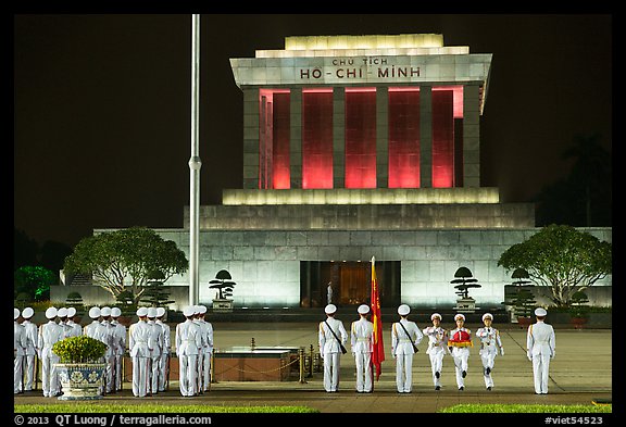 Flag folding ceremony, Ho Chi Minh Mausoleum. Hanoi, Vietnam (color)