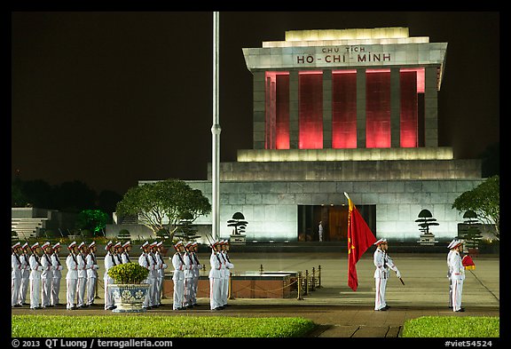 White uniformed guards in front of Ho Chi Minh Mausoleum. Hanoi, Vietnam (color)