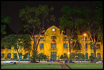 Colonial-area buildings bordering Ba Dinh Square at night. Hanoi, Vietnam (color)