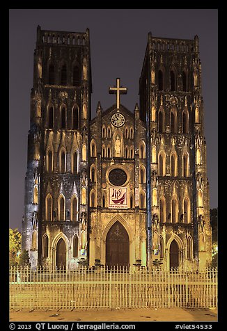 Cathedral St Joseph at night. Hanoi, Vietnam (color)