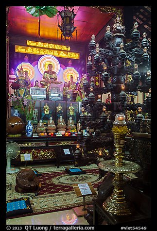 Chandelier and altar, Phung Son Pagoda, district 11. Ho Chi Minh City, Vietnam