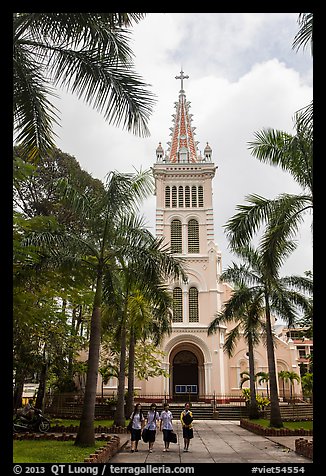 Cho Quan Church and students walking, district 5. Ho Chi Minh City, Vietnam (color)