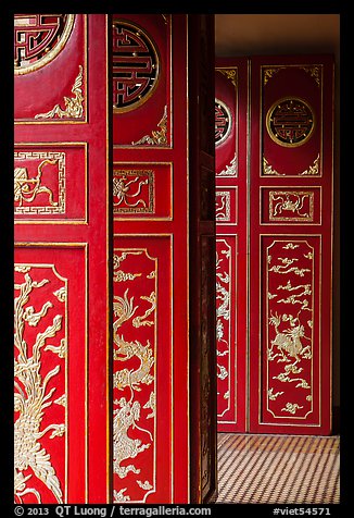 Red doors, Le Van Duyet temple, Binh Thanh district. Ho Chi Minh City, Vietnam (color)