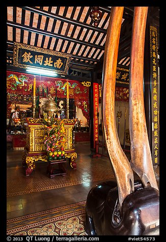 Horns and altar, Le Van Duyet temple, Binh Thanh district. Ho Chi Minh City, Vietnam (color)