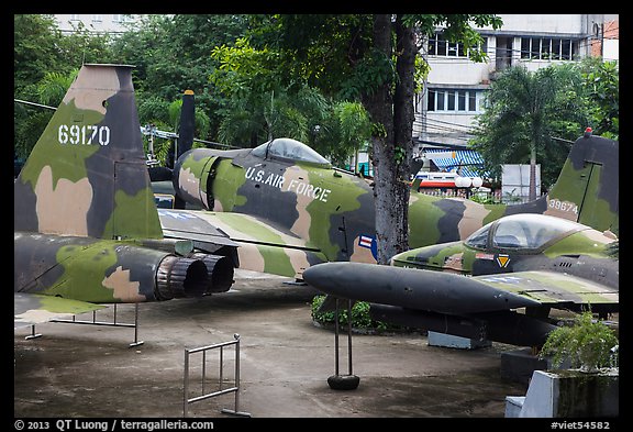 Fighter jets, War Remnants Museum, district 3. Ho Chi Minh City, Vietnam (color)