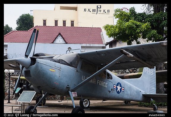 Warplane and restaurant, War Remnants Museum, district 3. Ho Chi Minh City, Vietnam