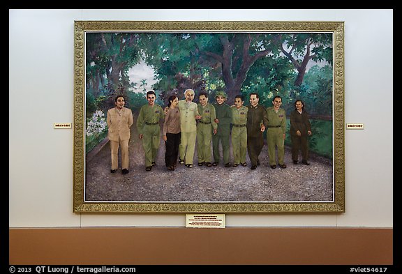 Painting of Ho Chi Minh with comrades. Ho Chi Minh City, Vietnam