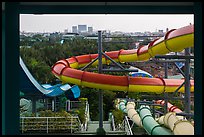 Water slides and skylines, Dam Sen Water Park, district 11. Ho Chi Minh City, Vietnam ( color)