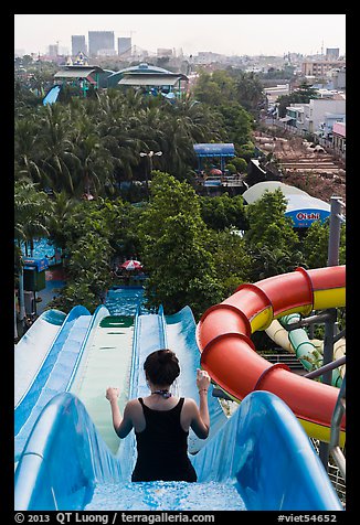 Woman on tall water slide, Dam Sen Water Park, district 11. Ho Chi Minh City, Vietnam