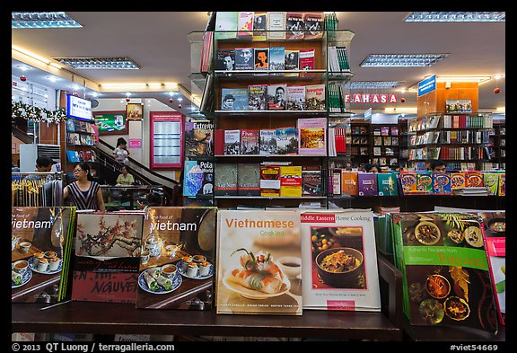 Books about Vietnam in bookstore. Ho Chi Minh City, Vietnam (color)