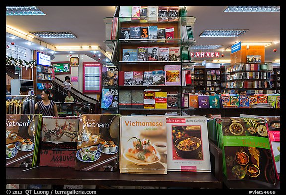 Books about Vietnam in bookstore. Ho Chi Minh City, Vietnam (color)