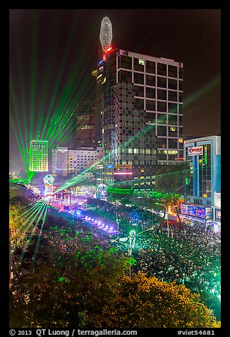 Laser show, central Saigon, New Year eve. Ho Chi Minh City, Vietnam (color)