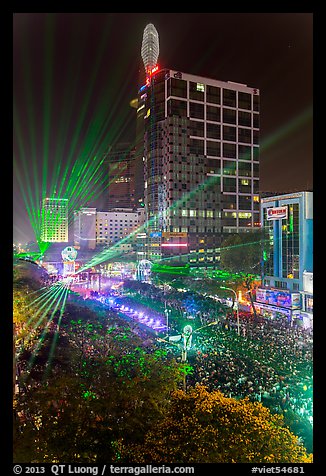 Laser show, central Saigon, New Year eve. Ho Chi Minh City, Vietnam