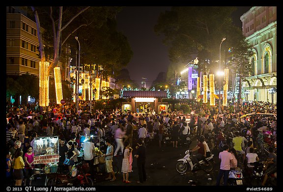 Le Loi boulevard crowds on New Year eve. Ho Chi Minh City, Vietnam