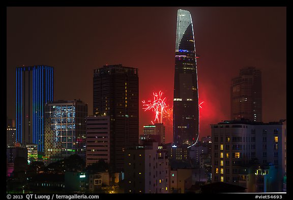 New Year fireworks. Ho Chi Minh City, Vietnam (color)