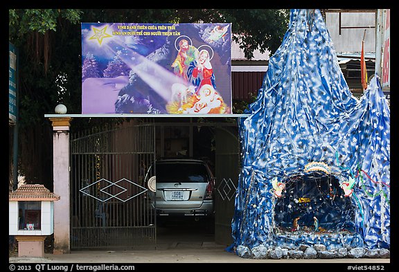 Spirit house and nativity. Vietnam