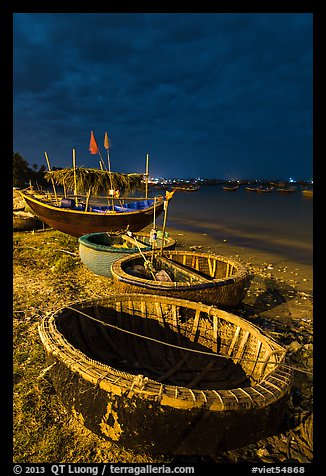 Coracle boats at night. Mui Ne, Vietnam