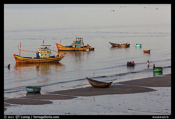 Beach and fishing boats from above. Mui Ne, Vietnam