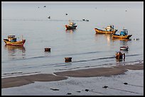 Coracle boats, fishing boats from above. Mui Ne, Vietnam (color)